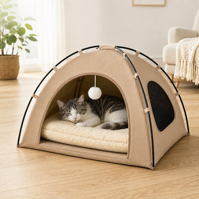 Malloren Pet Tent Bed with Cooling Mat for Indoor Naps & Hot Weather — Foldable Private Hideaway for Cats, Kittens & Small Dogs