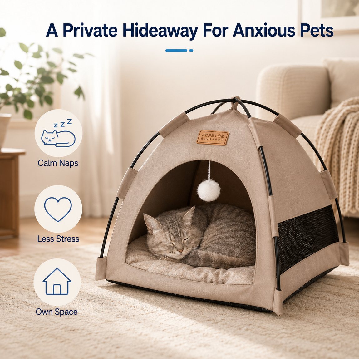Malloren Pet Tent Bed with Cooling Mat for Indoor Naps & Hot Weather — Foldable Private Hideaway for Cats, Kittens & Small Dogs