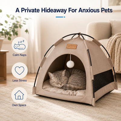 Malloren Pet Tent Bed with Cooling Mat for Indoor Naps & Hot Weather — Foldable Private Hideaway for Cats, Kittens & Small Dogs