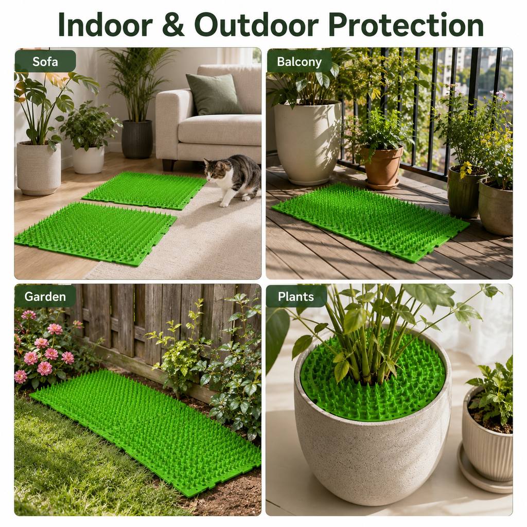 Malloren 2-Pack Green Cut-to-Fit Cat Deterrent Mat for Sofas, Plants & Balconies - Helps Protect Furniture from Scratching, Digging & Curious Paws
