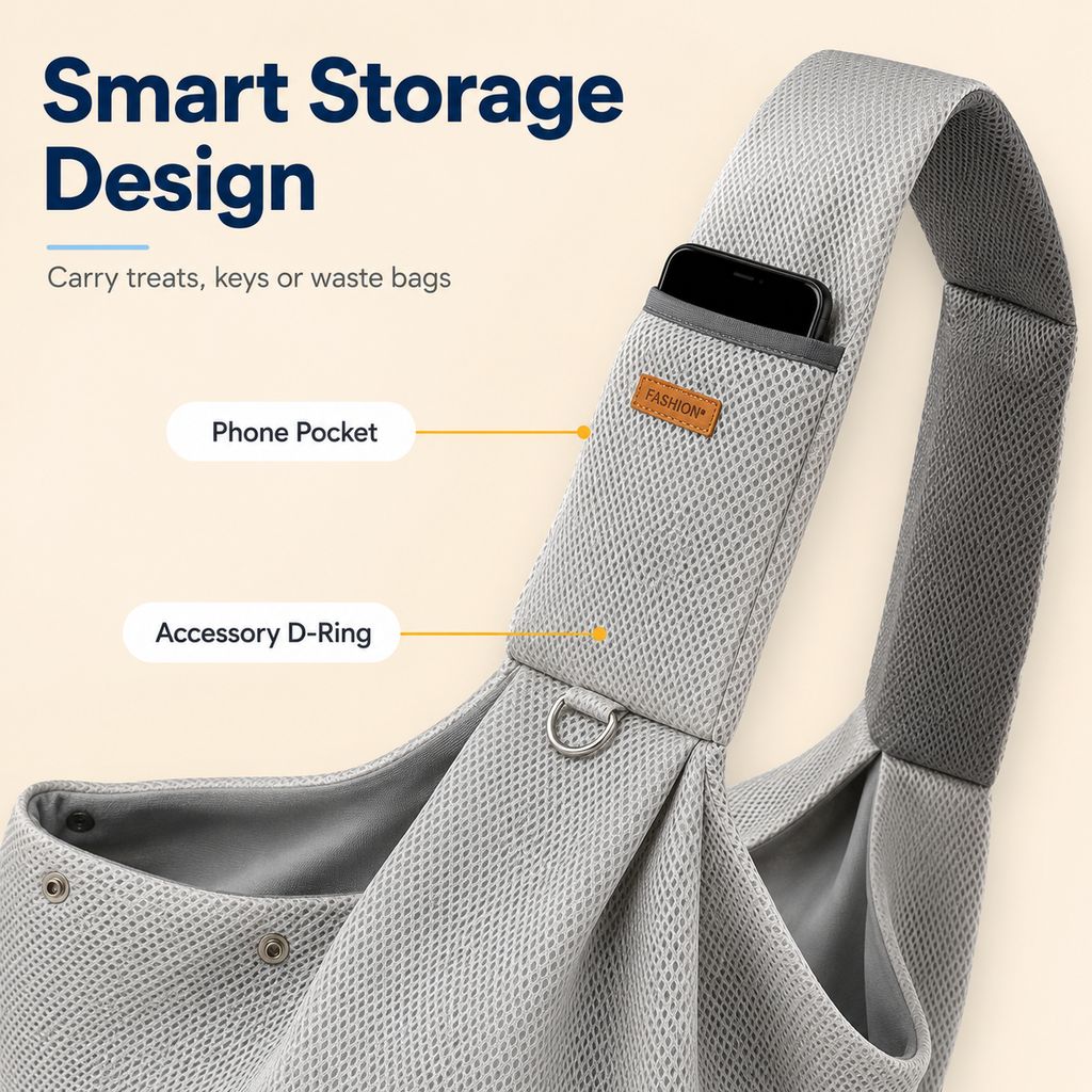 Malloren Crossbody Pet Sling Carrier for Small Dogs & Cats - Breathable Hands-Free Travel Bag for Walks, Errands & Vet Visits