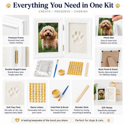 Malloren Pet Paw Print Frame Kit for Dogs & Cats - DIY Keepsake Photo Frame for Home Display, First Paw Memories & Pet Loss Sympathy Gift