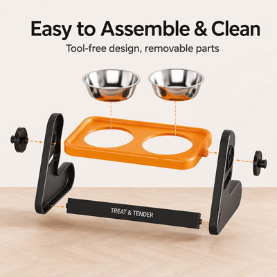 Malloren Adjustable Elevated Stainless Steel Pet Bowls for Cats & Small Dogs - Tilted Feeding Station for Easier Mealtime & Less Floor Mess
