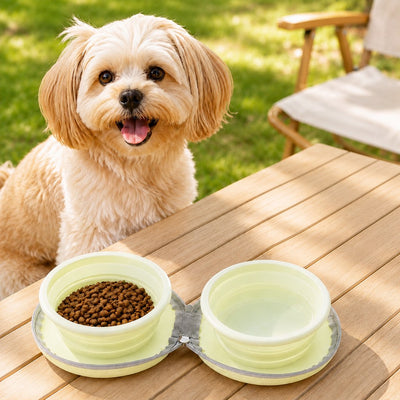 Malloren 2-in-1 Collapsible Pet Travel Bowl for Walks, Parks & Road Trips - Feed and Hydrate Small Dogs or Cats Anywhere