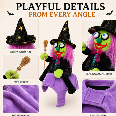 Malloren 3D Witch Rider Halloween Pet Costume for Trick-or-Treating, Parties & Photos – Instant Funny Look for Dogs & Cats