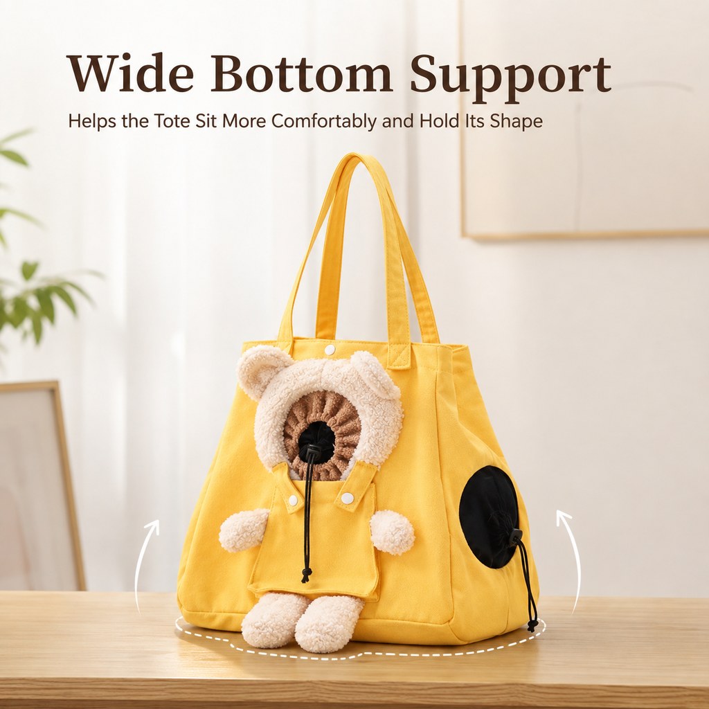 Malloren Plush Bear Cat Carrier Tote Bag – Dual Head-Out Shoulder Carrier for Walks, Errands & Keeping Your Cat Close