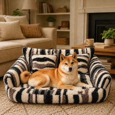 Malloren Cozy Plush Dog Sofa Bed for Living Rooms - Soft Bolstered Support for Everyday Naps