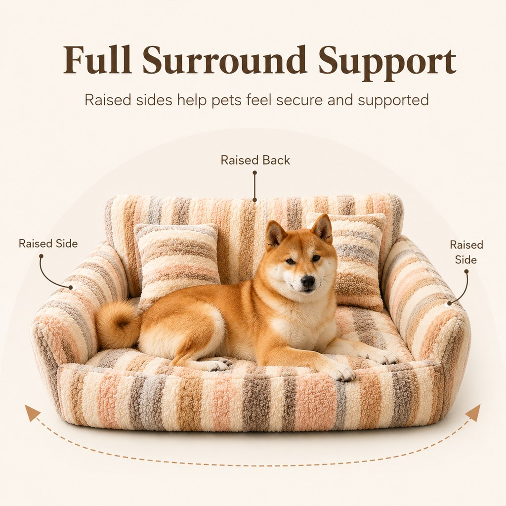Malloren Cozy Plush Dog Sofa Bed for Living Rooms - Soft Bolstered Support for Everyday Naps