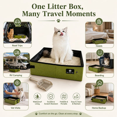 Malloren Portable Foldable Cat Litter Box for Road Trips, Hotels & RV Travel - Reusable Waterproof Travel Cat Toilet to Stop Leaks & Save Space