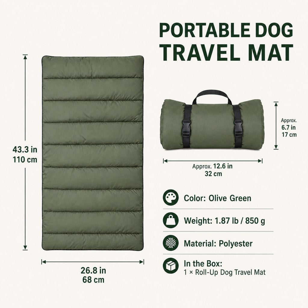Malloren Portable Roll-Up Dog Travel Mat for Camping & Car Trips - Keeps Pets Off Damp, Dirty Ground