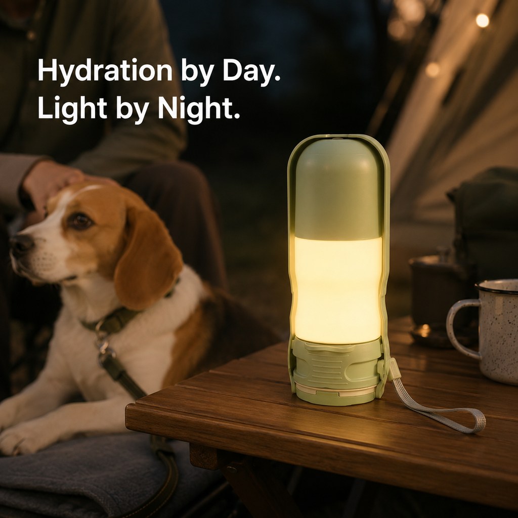 Malloren 2-in-1 Portable Dog Water Bottle with LED Light - 12 fl oz Foldable Bowl for Walks, Hikes & Camping, No Extra Bowl Needed