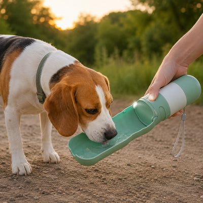 Malloren 2-in-1 Portable Dog Water Bottle with LED Light - 12 fl oz Foldable Bowl for Walks, Hikes & Camping, No Extra Bowl Needed