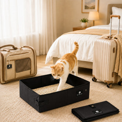Malloren Portable Foldable Cat Litter Box for Travel, Hotels & RVs - Packs Flat, Helps Keep Floors Clean