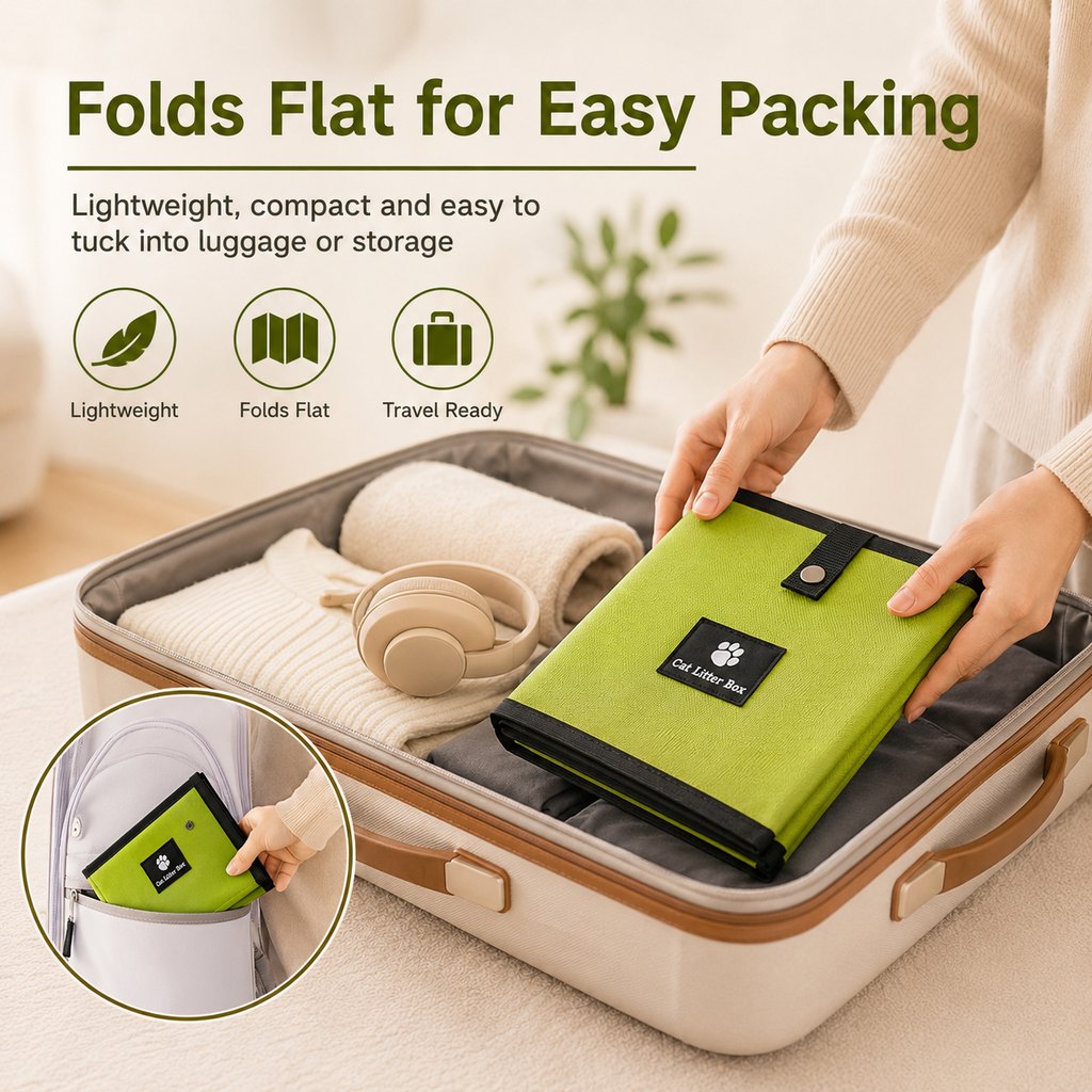 Malloren Portable Foldable Cat Litter Box for Travel, Hotels & RVs - Packs Flat, Helps Keep Floors Clean