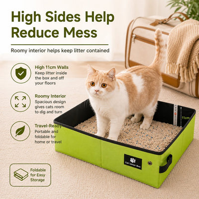 Malloren Portable Foldable Cat Litter Box for Travel, Hotels & RVs - Packs Flat, Helps Keep Floors Clean