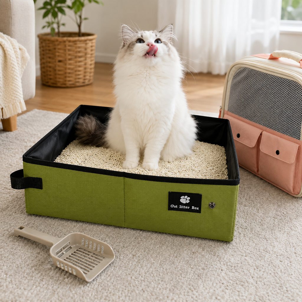 Malloren Portable Foldable Cat Litter Box for Road Trips, Hotels & RV Travel - Reusable Waterproof Travel Cat Toilet to Stop Leaks & Save Space