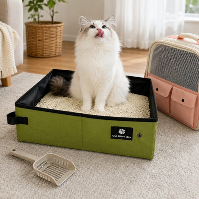 Malloren Portable Foldable Cat Litter Box for Road Trips, Hotels & RV Travel - Reusable Waterproof Travel Cat Toilet to Stop Leaks & Save Space