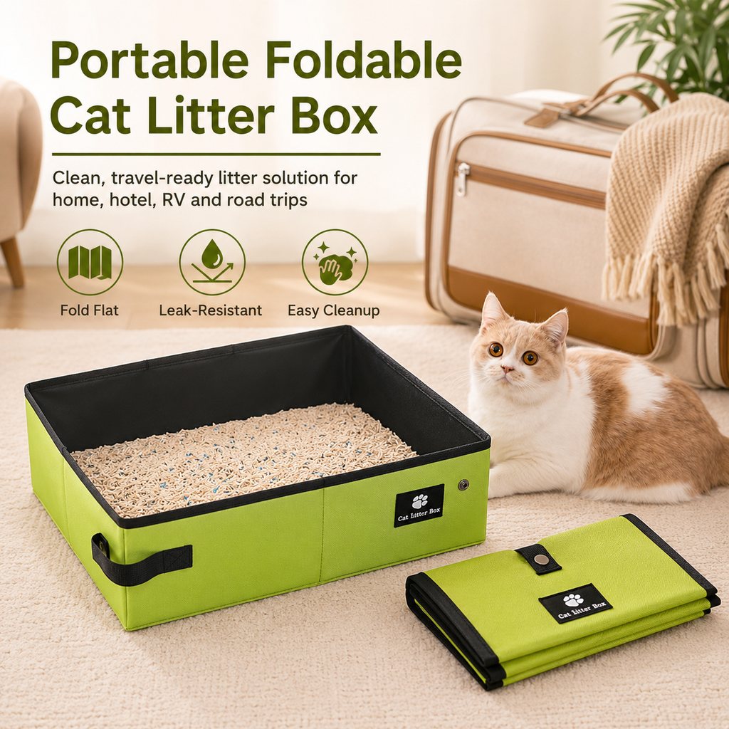 Malloren Portable Foldable Cat Litter Box for Travel, Hotels & RVs - Packs Flat, Helps Keep Floors Clean