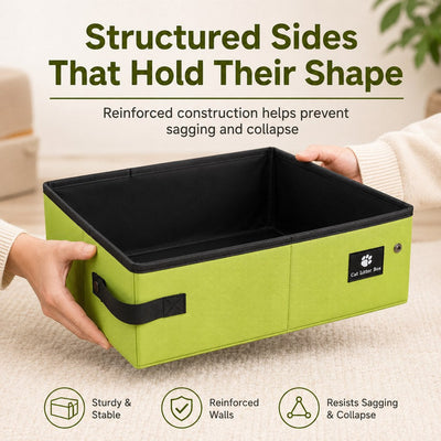 Malloren Portable Foldable Cat Litter Box for Travel, Hotels & RVs - Packs Flat, Helps Keep Floors Clean