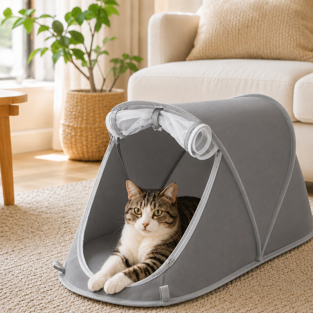 Malloren Portable Foldable Pet Tent for Cats & Small Dogs - Cozy Private Resting Space for Home, Patio & Camping