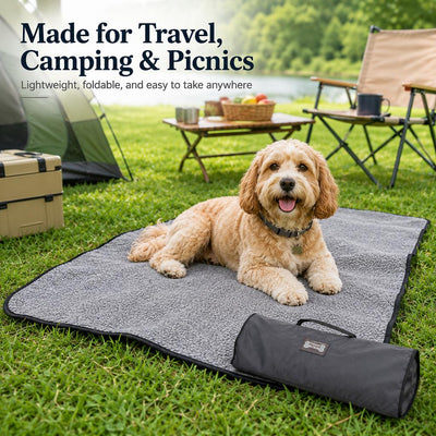 Malloren Portable Outdoor Pet Mat with Carry Bag - Foldable Travel Dog Blanket for Parks, Camping & Road Trips