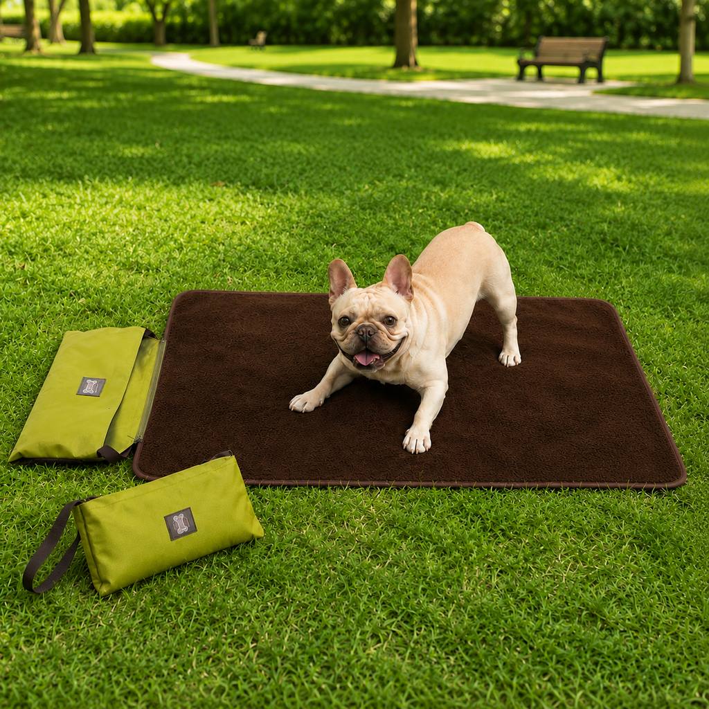 Malloren Portable Outdoor Pet Mat with Carry Bag - Foldable Travel Dog Blanket for Parks, Camping & Road Trips