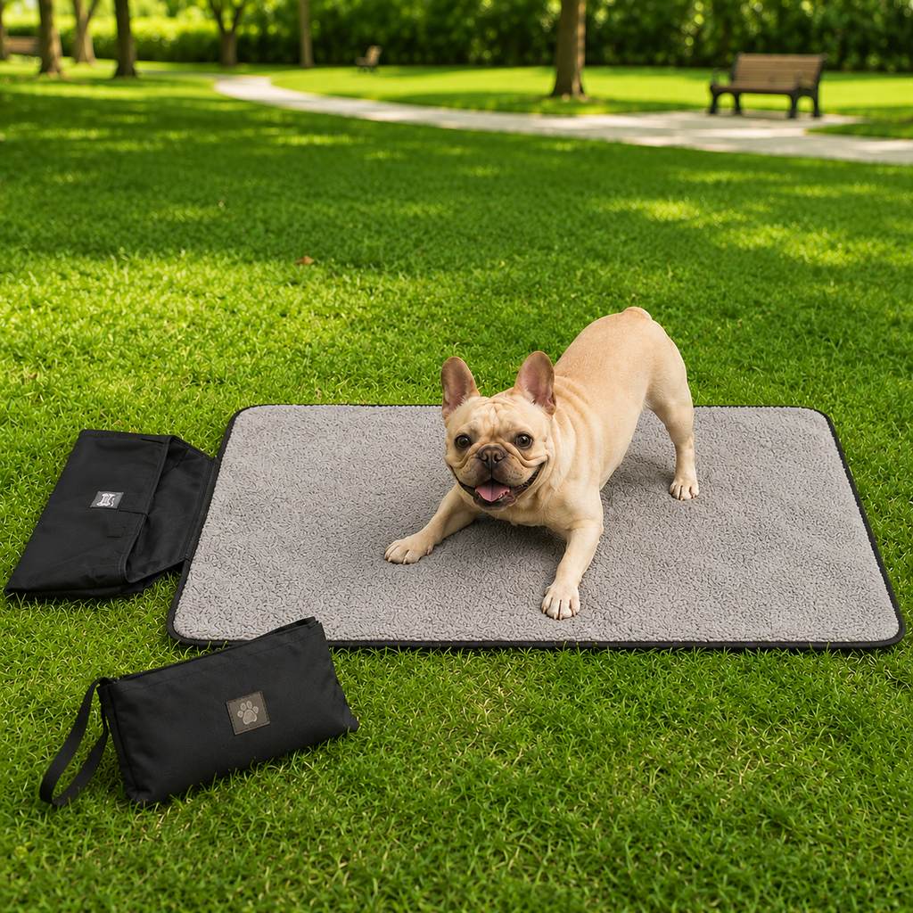 Malloren Portable Outdoor Pet Mat with Carry Bag - Foldable Travel Dog Blanket for Parks, Camping & Road Trips