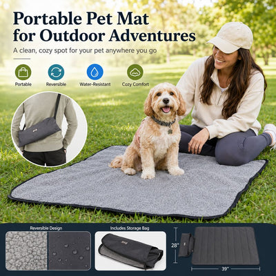 Malloren Portable Outdoor Pet Mat with Carry Bag - Foldable Travel Dog Blanket for Parks, Camping & Road Trips