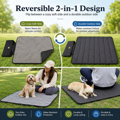 Malloren Portable Outdoor Pet Mat with Carry Bag - Foldable Travel Dog Blanket for Parks, Camping & Road Trips