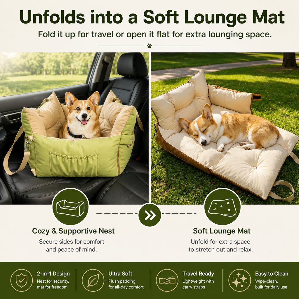 Malloren Portable Pet Car Bed for Road Trips, Camping & Home Lounging - Cozy, Secure Rest Spot for Small to Medium Dogs
