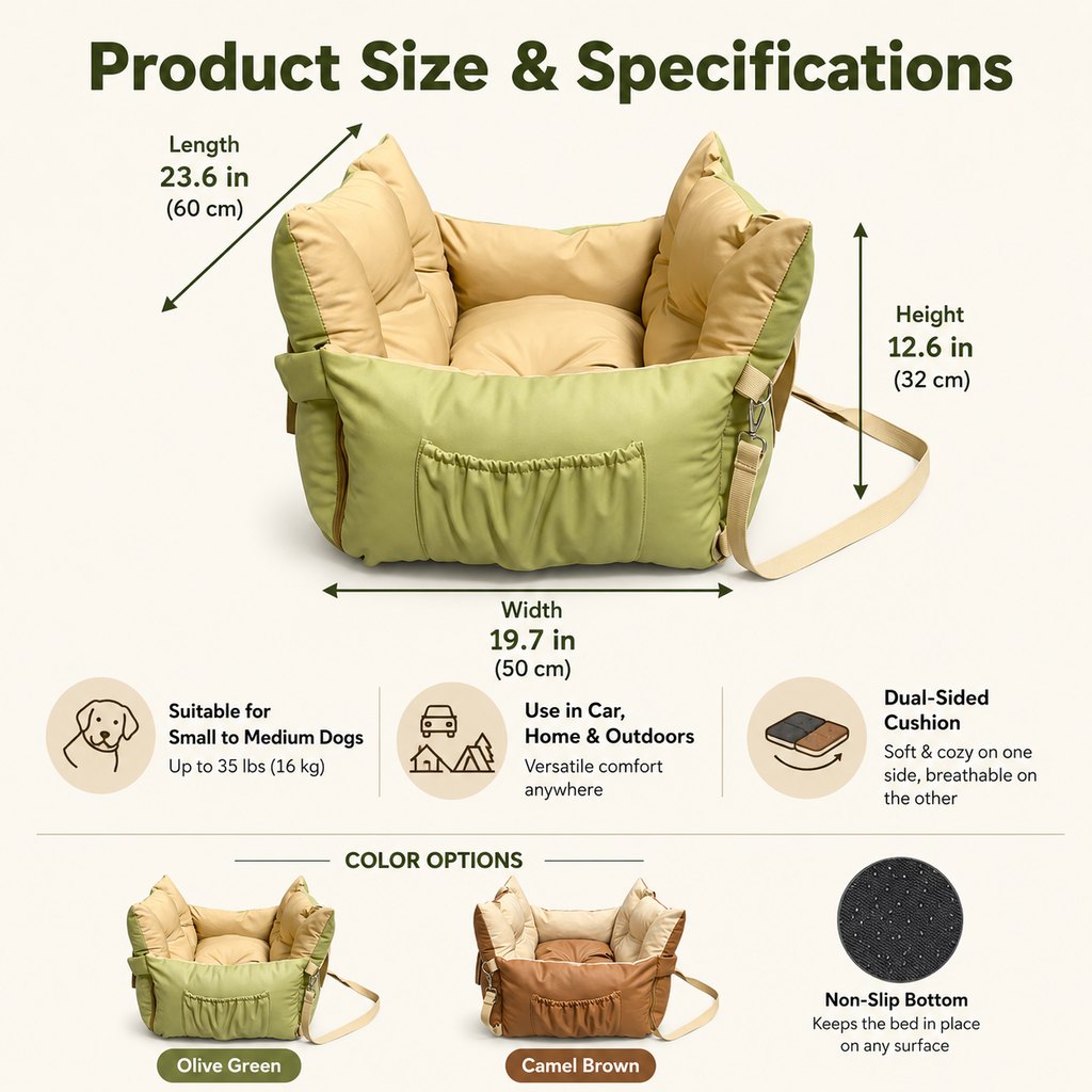 Malloren Portable Pet Car Bed for Road Trips, Camping & Home Lounging - Cozy, Secure Rest Spot for Small to Medium Dogs