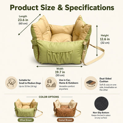 Malloren Portable Pet Car Bed for Road Trips, Camping & Home Lounging - Cozy, Secure Rest Spot for Small to Medium Dogs