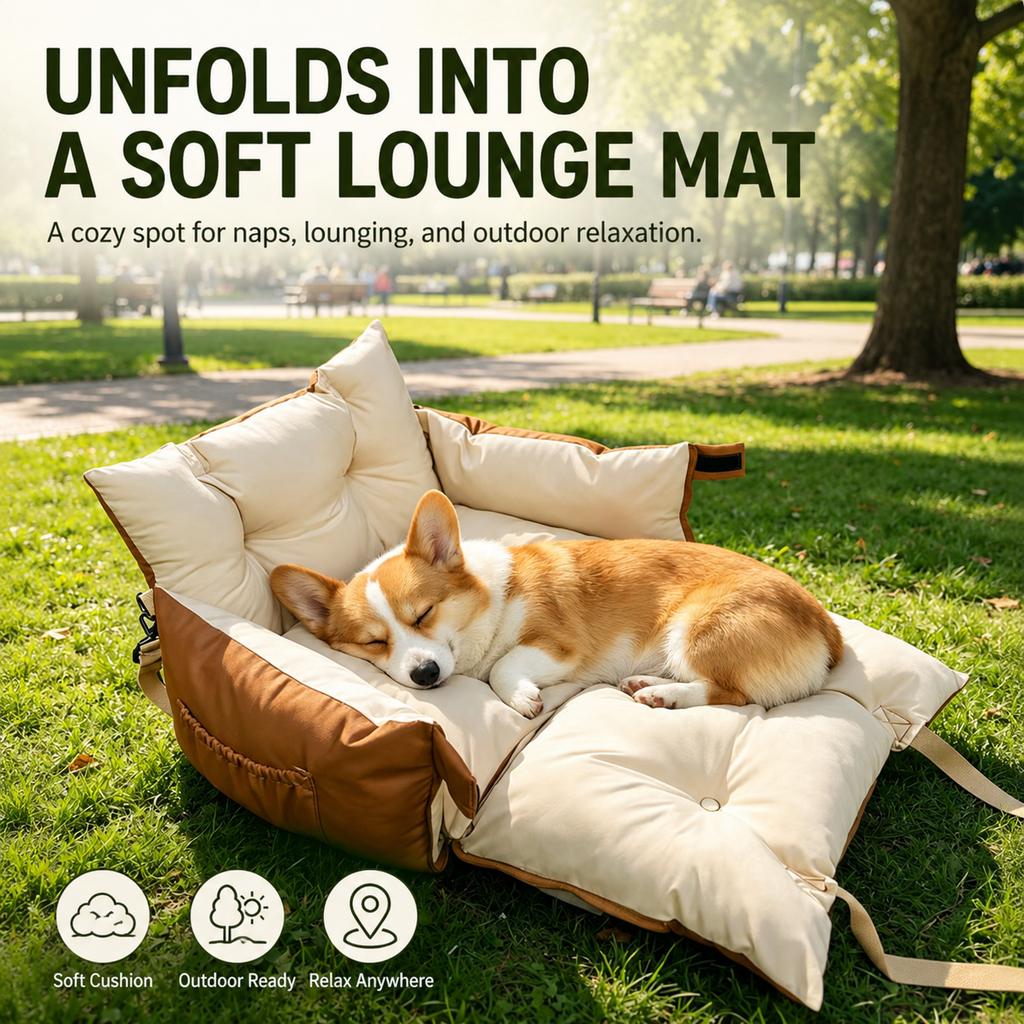 Malloren Portable Pet Car Bed for Road Trips, Camping & Home Lounging - Cozy, Secure Rest Spot for Small to Medium Dogs