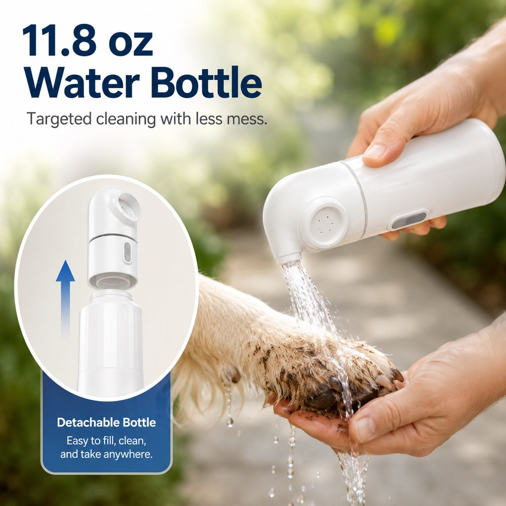 Malloren Portable Pet Rinser for Muddy Paws After Walks - USB-C Rechargeable 2-Mode Dog & Cat Cleaning Sprayer