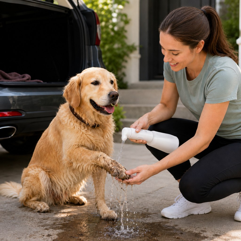 Malloren Portable Pet Rinser for Muddy Paws After Walks - USB-C Rechargeable 2-Mode Dog & Cat Cleaning Sprayer