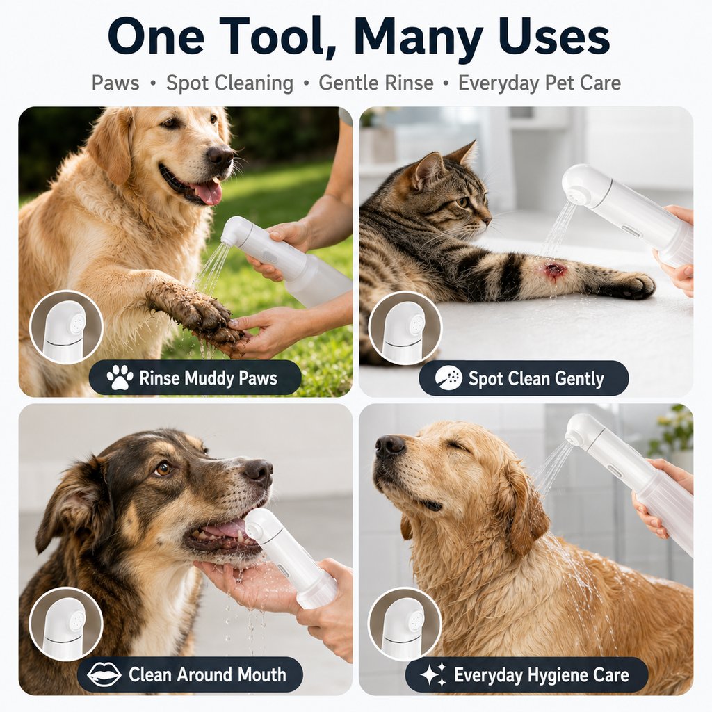 Malloren Portable Pet Rinser for Muddy Paws After Walks - USB-C Rechargeable 2-Mode Dog & Cat Cleaning Sprayer