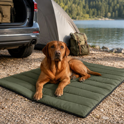 Malloren Portable Roll-Up Dog Travel Mat for Camping & Car Trips - Keeps Pets Off Damp, Dirty Ground