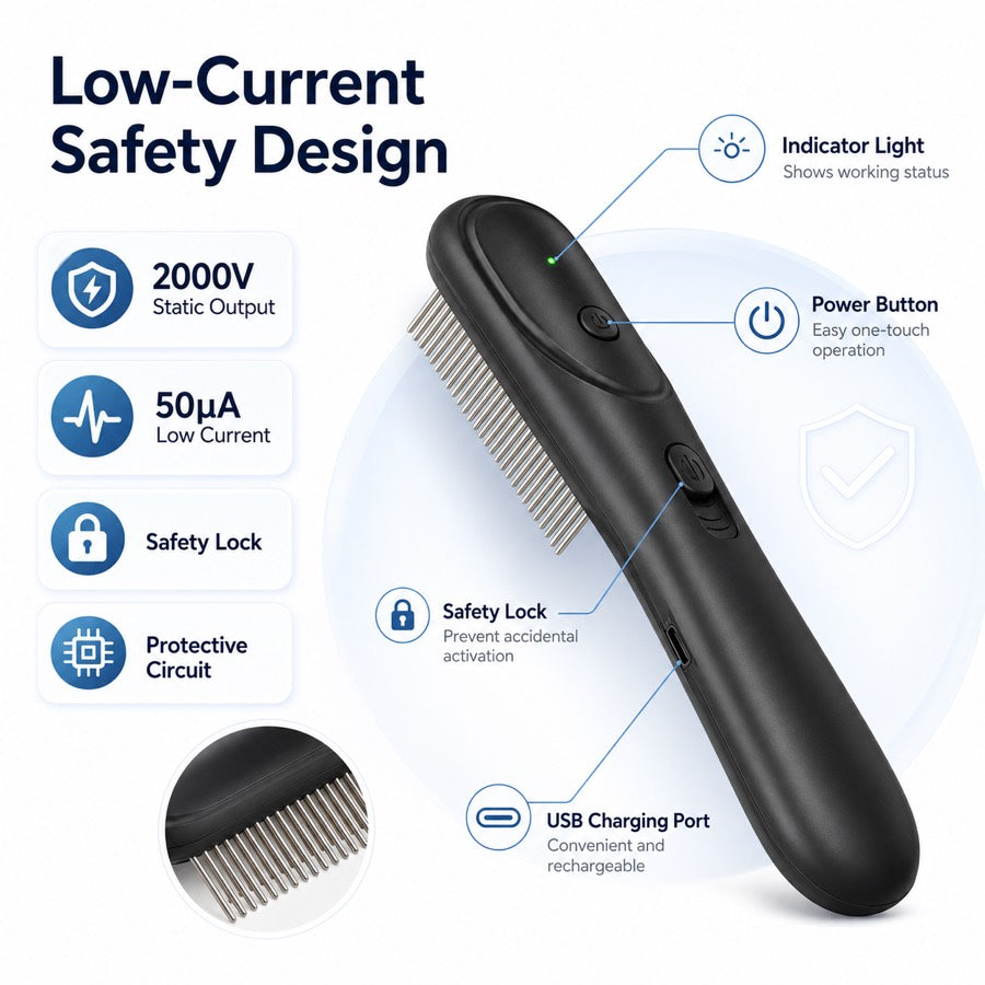 Malloren Electric Flea Comb for Dogs & Cats – At-Home Flea Check & Loose Hair Grooming Without Sprays