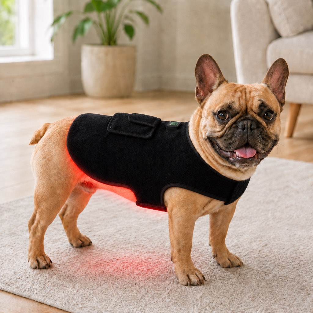 Malloren FrenchieGlow Red Light Comfort Vest for French Bulldogs - USB-Powered or Built-In Battery At-Home Back, Belly & Hip Comfort After Walks, Stairs & Playtime