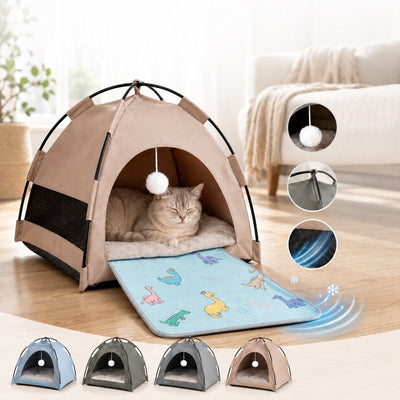 Malloren Pet Tent Bed with Cooling Mat for Indoor Naps & Hot Weather — Foldable Private Hideaway for Cats, Kittens & Small Dogs