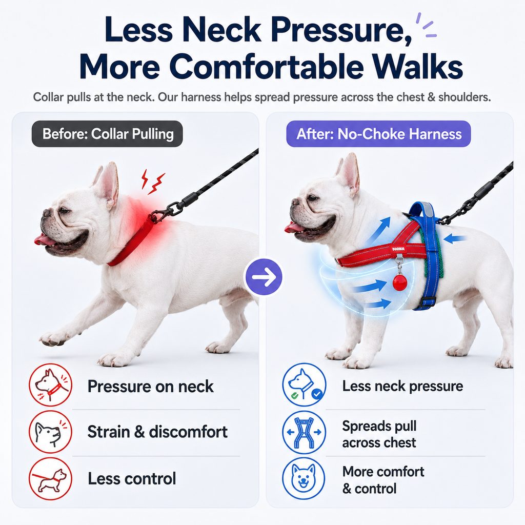 Malloren No-Choke French Bulldog Harness & Leash Set for Daily Walks - Reflective, Easy-Control Fit for Broad-Chest Dogs