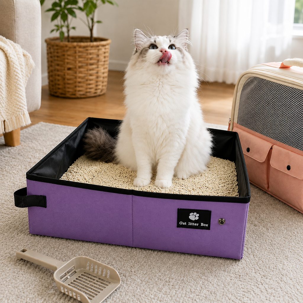 Malloren Portable Foldable Cat Litter Box for Road Trips, Hotels & RV Travel - Reusable Waterproof Travel Cat Toilet to Stop Leaks & Save Space