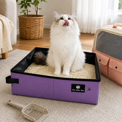 Malloren Portable Foldable Cat Litter Box for Road Trips, Hotels & RV Travel - Reusable Waterproof Travel Cat Toilet to Stop Leaks & Save Space