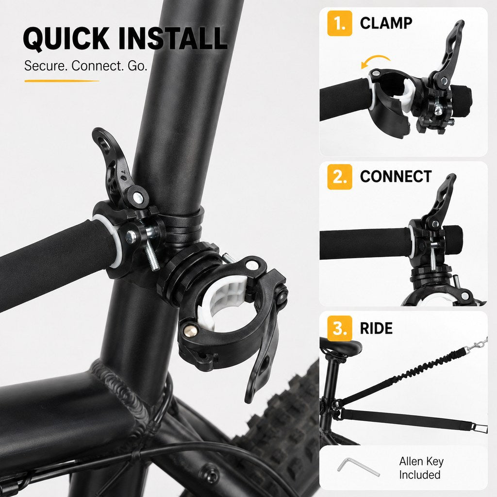 Malloren Hands-Free Dog Bike Leash with Shock-Absorbing Bungee – Bike-Mounted Side Arm for Controlled Side-by-Side Runs