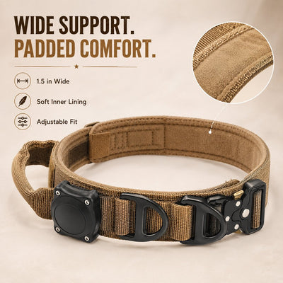 Malloren AirTag-Compatible Tactical Dog Collar with Control Handle - Close Control for Walks, Trails & Busy Areas