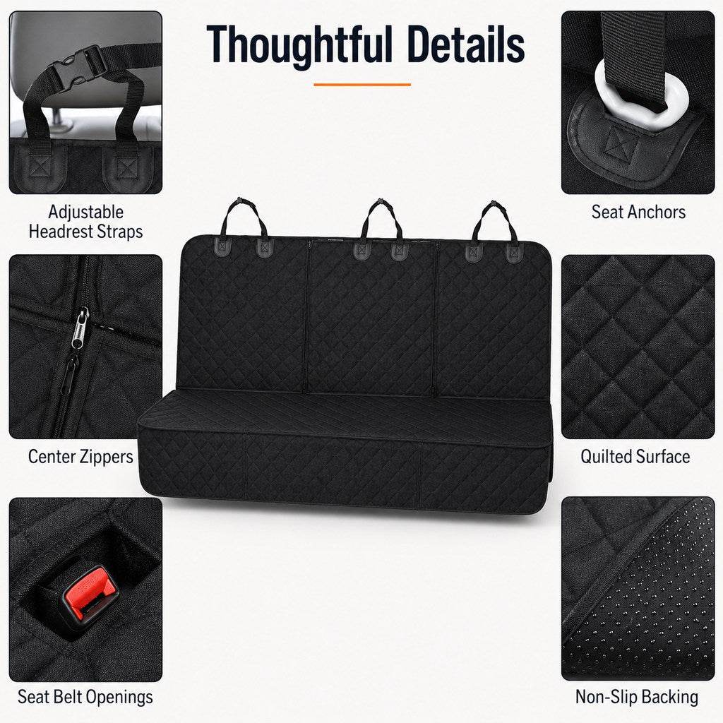 Malloren Waterproof Dog Car Back Seat Cover for Road Trips - Protects from Mud, Fur & Scratches