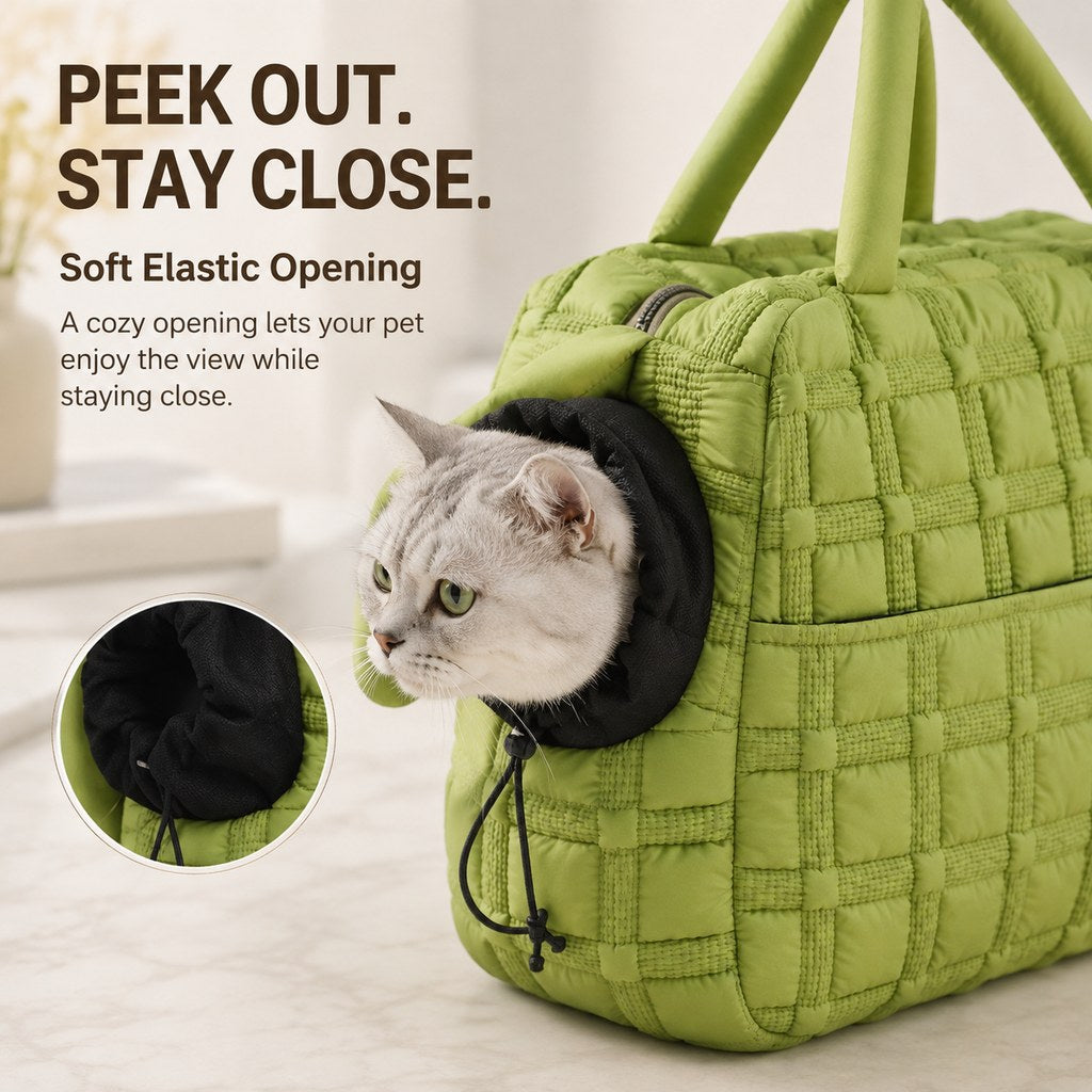 Malloren Quilted Pet Carrier Tote for Cats & Small Dogs – Easy Hand & Shoulder Carry for Walks, Errands & Everyday Outings