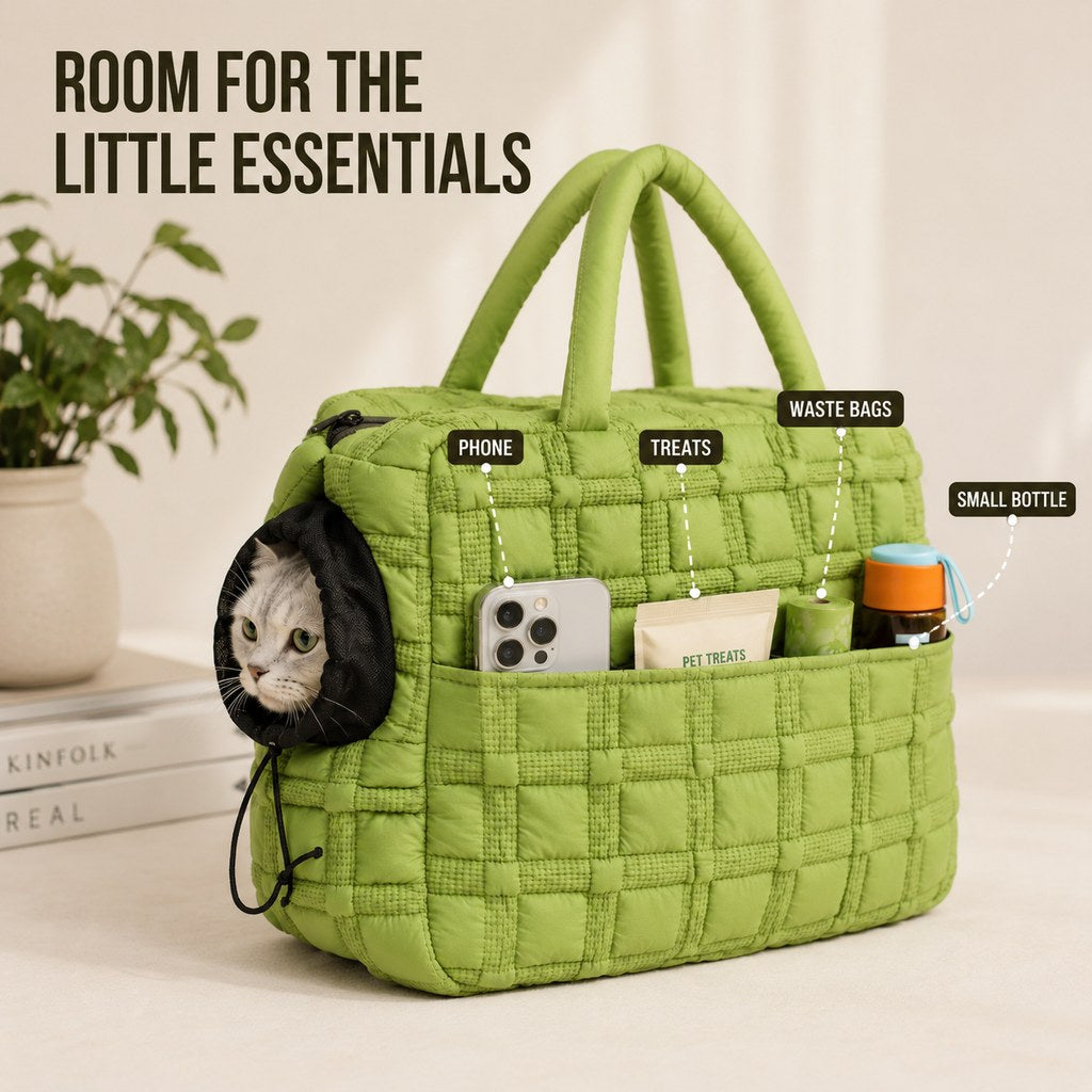 Malloren Quilted Pet Carrier Tote for Cats & Small Dogs – Easy Hand & Shoulder Carry for Walks, Errands & Everyday Outings
