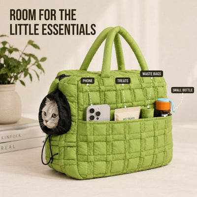 Malloren Quilted Pet Carrier Tote for Cats & Small Dogs – Easy Hand & Shoulder Carry for Walks, Errands & Everyday Outings