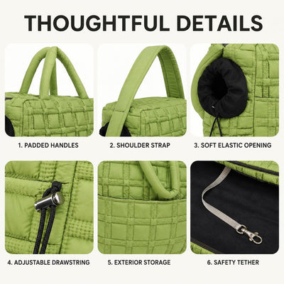 Malloren Quilted Pet Carrier Tote for Cats & Small Dogs – Easy Hand & Shoulder Carry for Walks, Errands & Everyday Outings